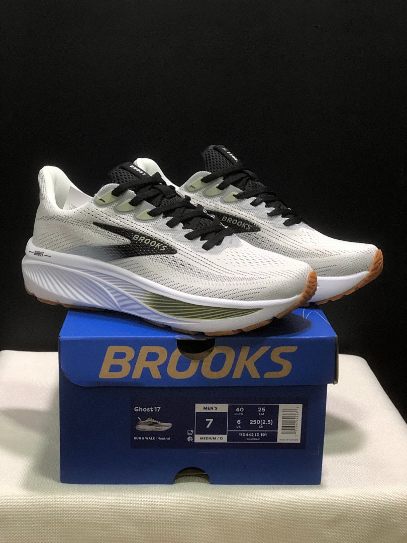 Brooks Ghost 17 Neutral Road Running Shoes White Olive Green