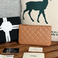 cc zipped wallet 20cm brown quilted caviar gold hardware