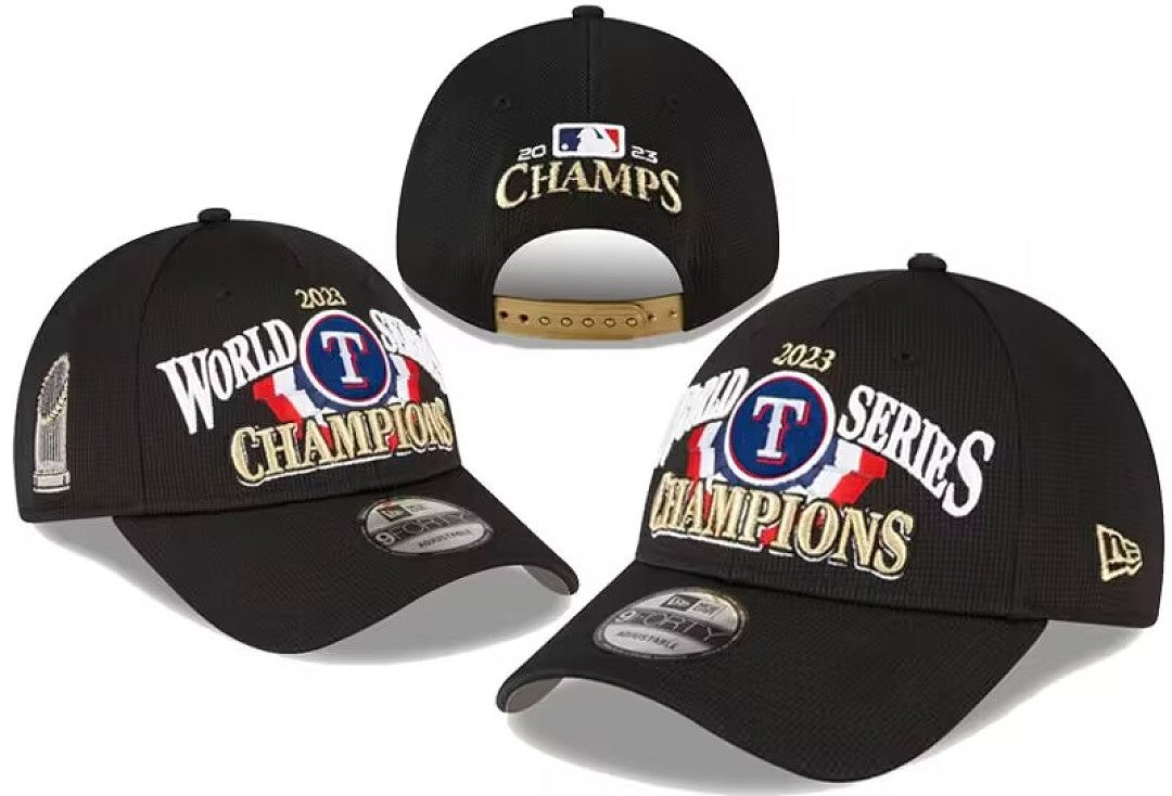 Men's Texas Rangers New Era Black 2023 World Series Champions Locker Room Replica 9TWENTY Adjustable Hat