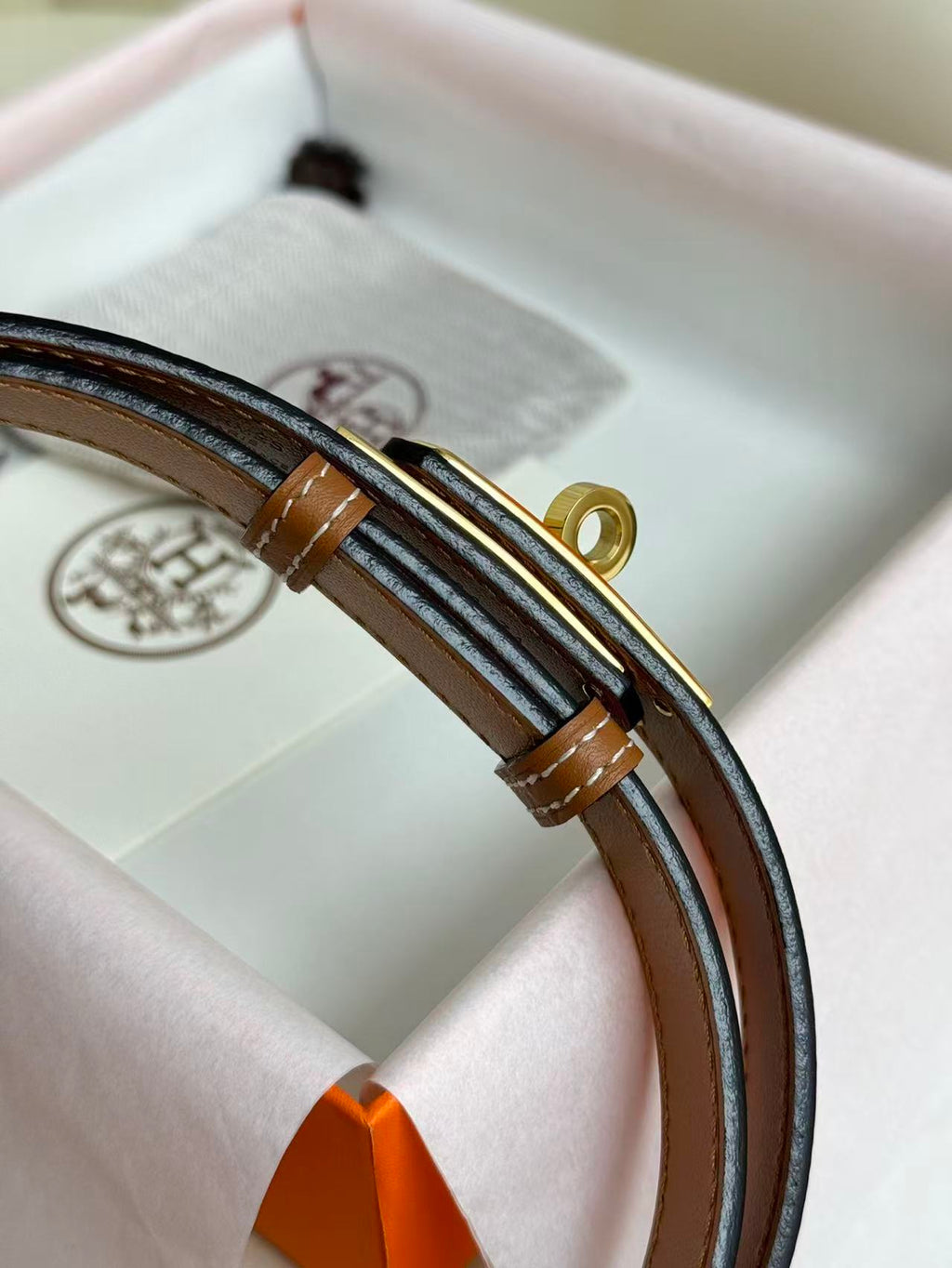 HM Kelly Belt 18mm Brown Epsom Leather GHW