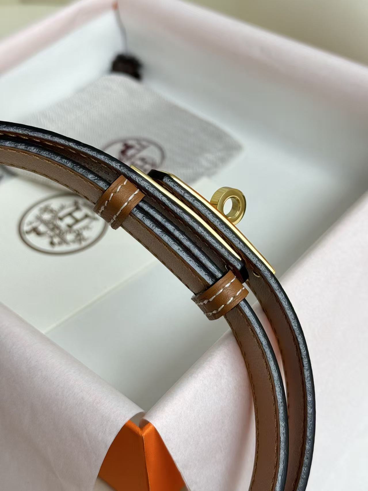HM Kelly Belt 18mm Brown Epsom Leather GHW