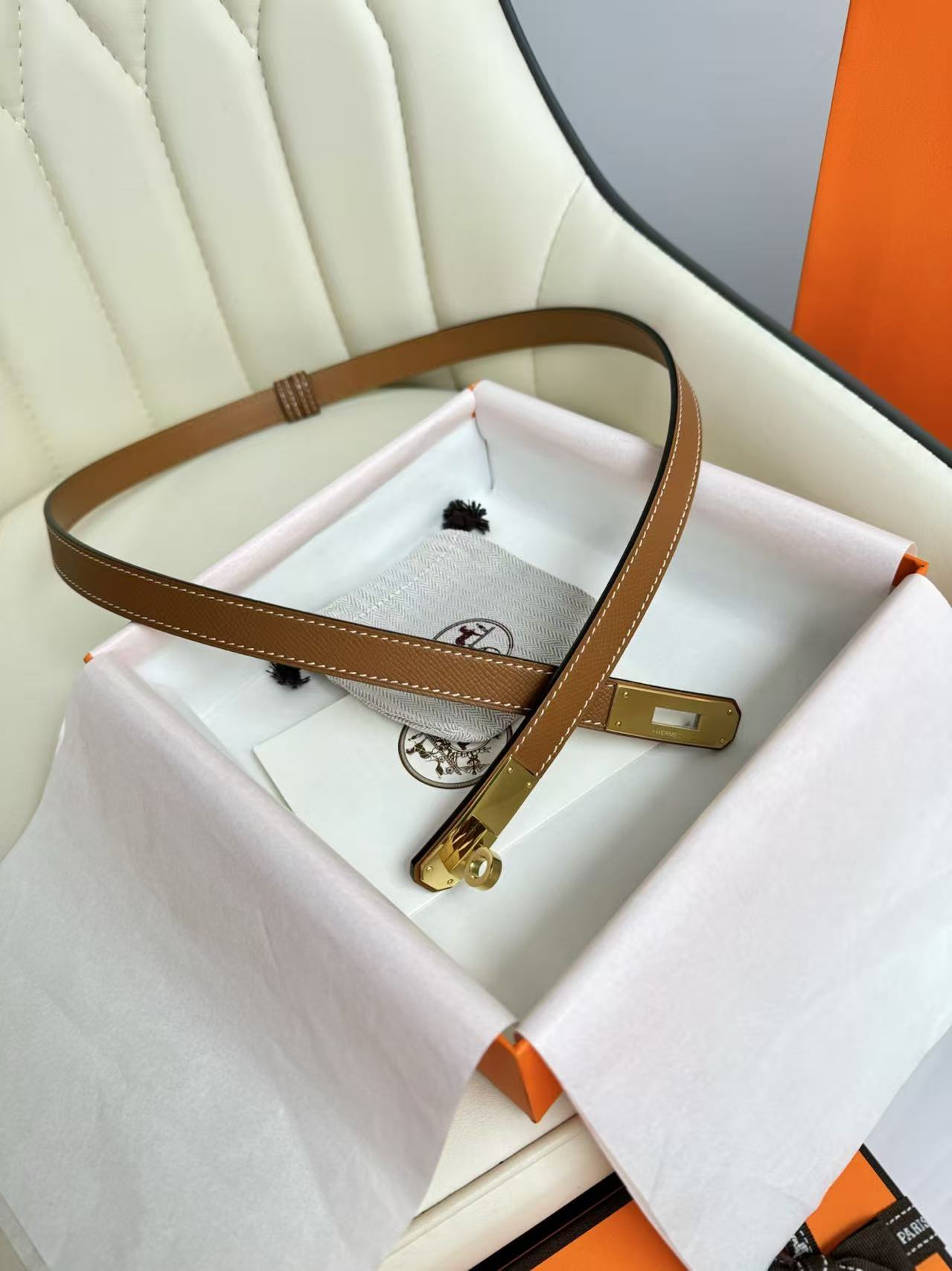 HM Kelly Belt 18mm Brown Epsom Leather GHW