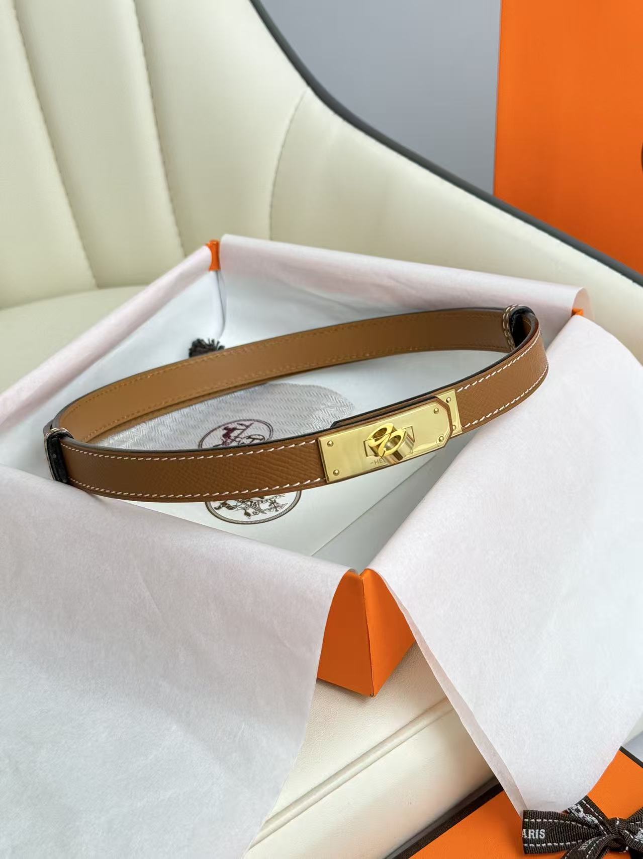 HM Kelly Belt 18mm Brown Epsom Leather GHW