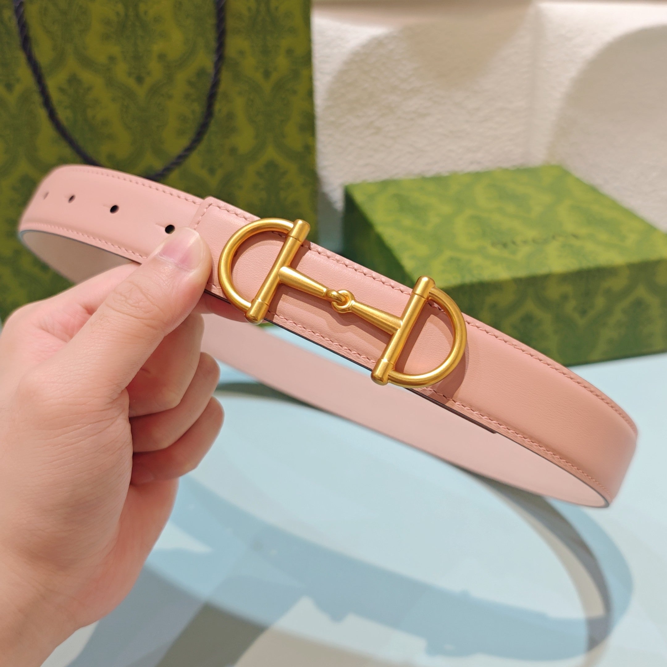 GG 3.0 Horsebit-Detailed Belt Pink Gold Smooth Leather 200192