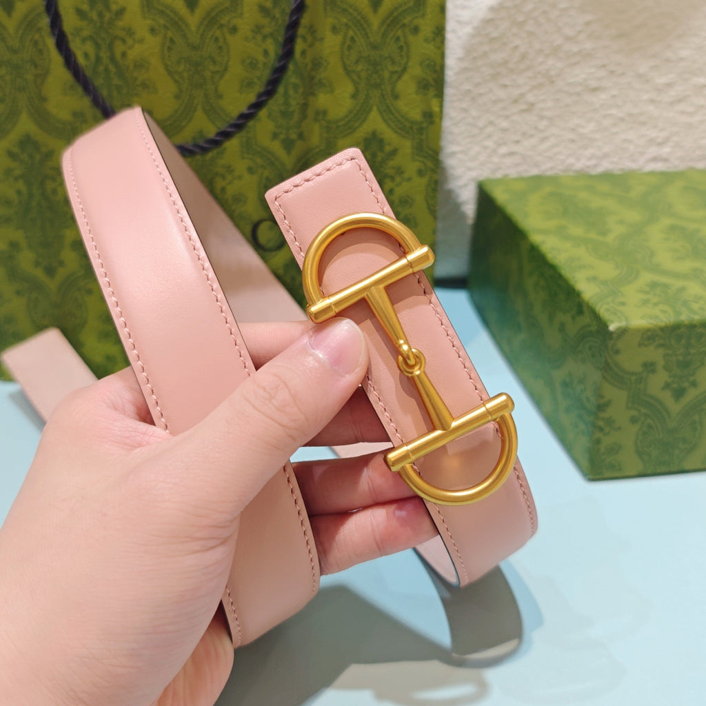 GG 3.0 Horsebit-Detailed Belt Pink Gold Smooth Leather 200192