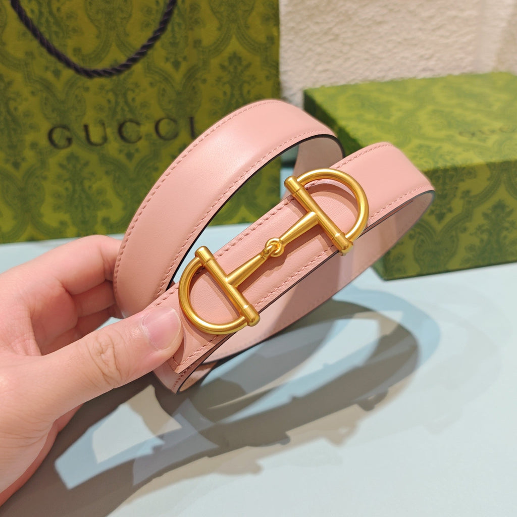 GG 3.0 Horsebit-Detailed Belt Pink Gold Smooth Leather 200192