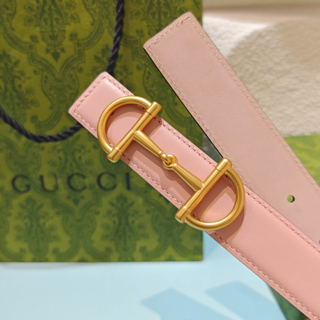 GG 3.0 Horsebit-Detailed Belt Pink Gold Smooth Leather 200192
