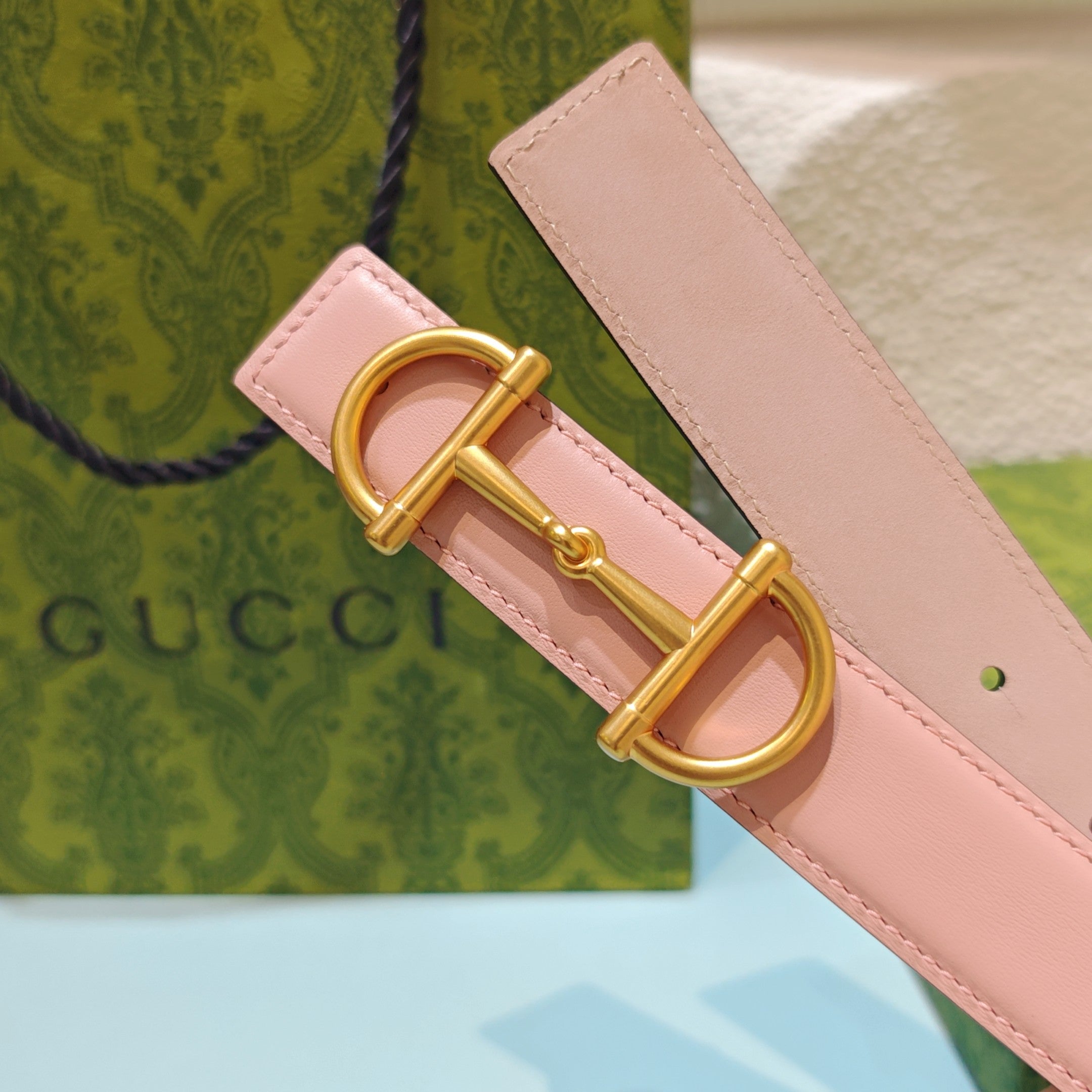 GG 3.0 Horsebit-Detailed Belt Pink Gold Smooth Leather 200192