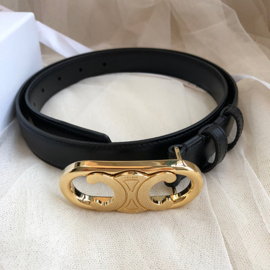 CL Gold 25mm Triomphe Enamel Black Calfskin 562438