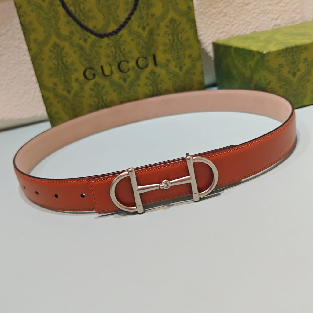 GG 3.0 Horsebit-Detailed Belt Red-Brown Sliver Smooth Leather 200191