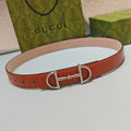GG 3.0 Horsebit-Detailed Belt Red-Brown Sliver Smooth Leather 200191