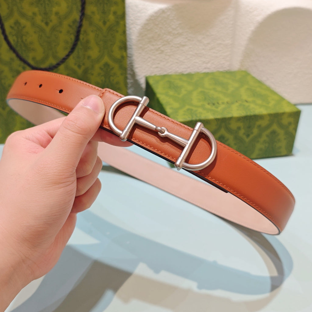 GG 3.0 Horsebit-Detailed Belt Red-Brown Sliver Smooth Leather 200191