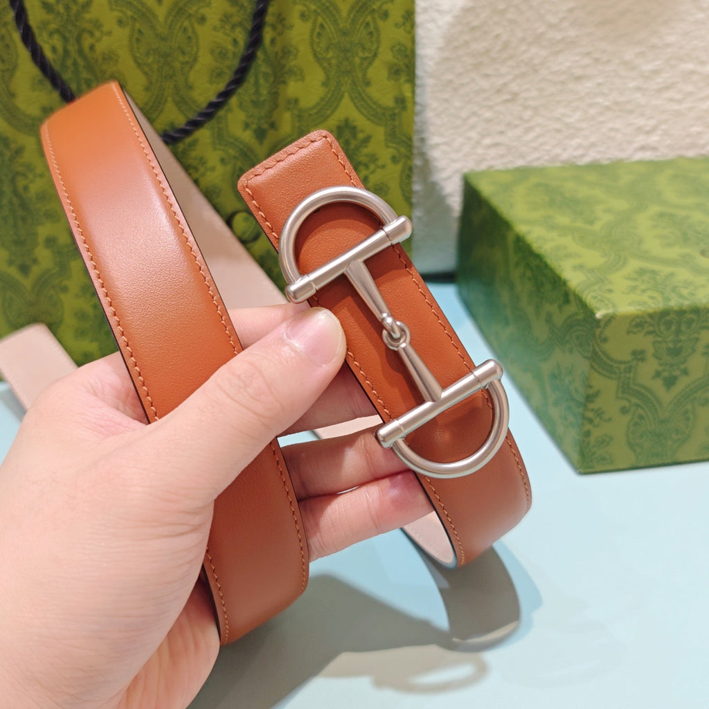 GG 3.0 Horsebit-Detailed Belt Red-Brown Sliver Smooth Leather 200191