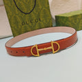 GG 3.0 Horsebit-Detailed Belt Red-Brown Gold Smooth Leather 200190