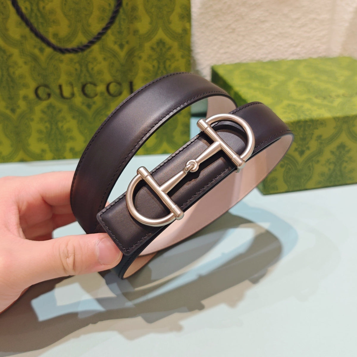 GG 3.0 Horsebit-Detailed Belt Black Sliver Smooth Leather 200189