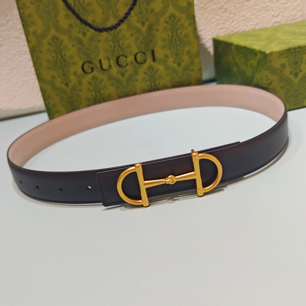GG 3.0 Horsebit-Detailed Belt Black Gold Smooth Leather 200188