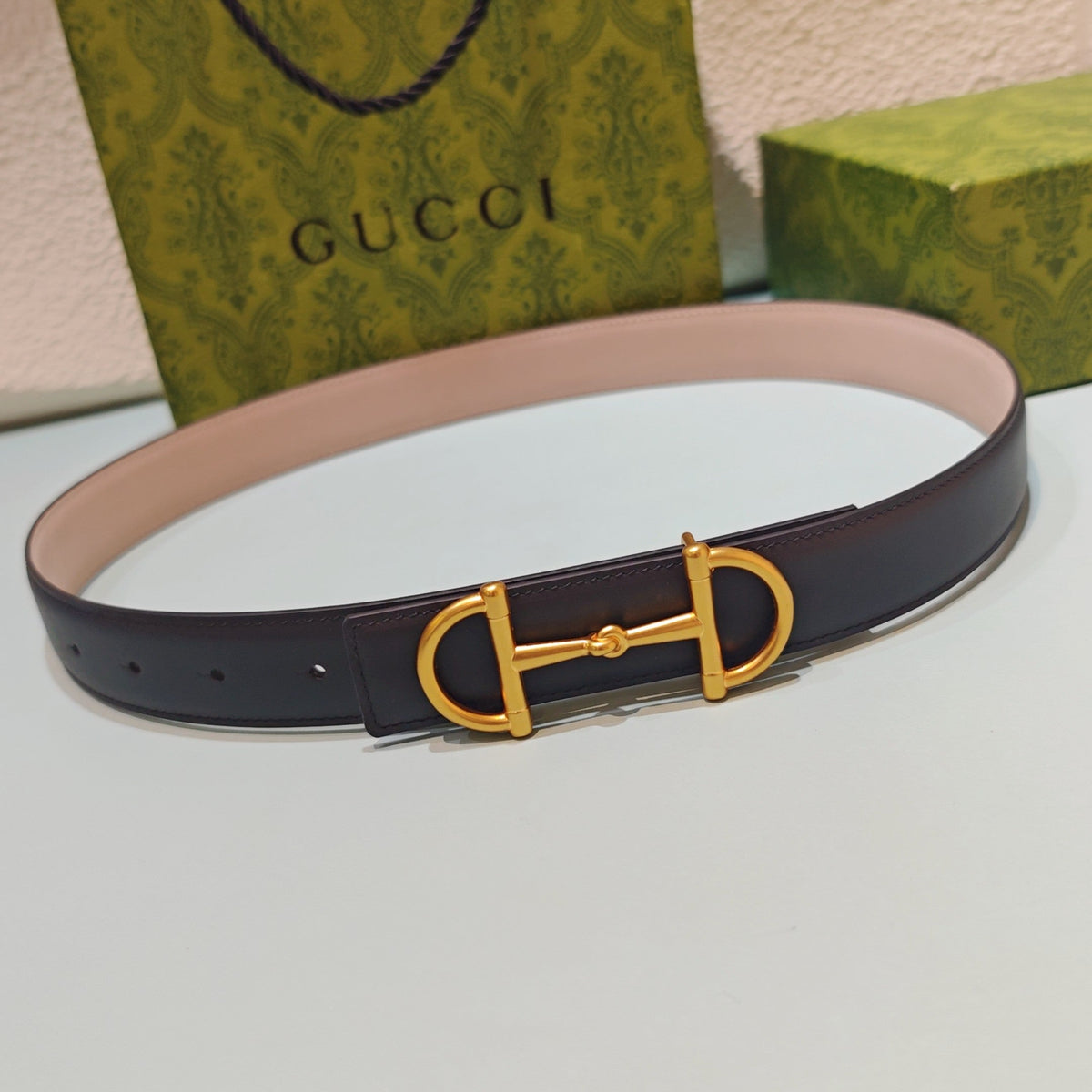GG 3.0 Horsebit-Detailed Belt Black Gold Smooth Leather 200188