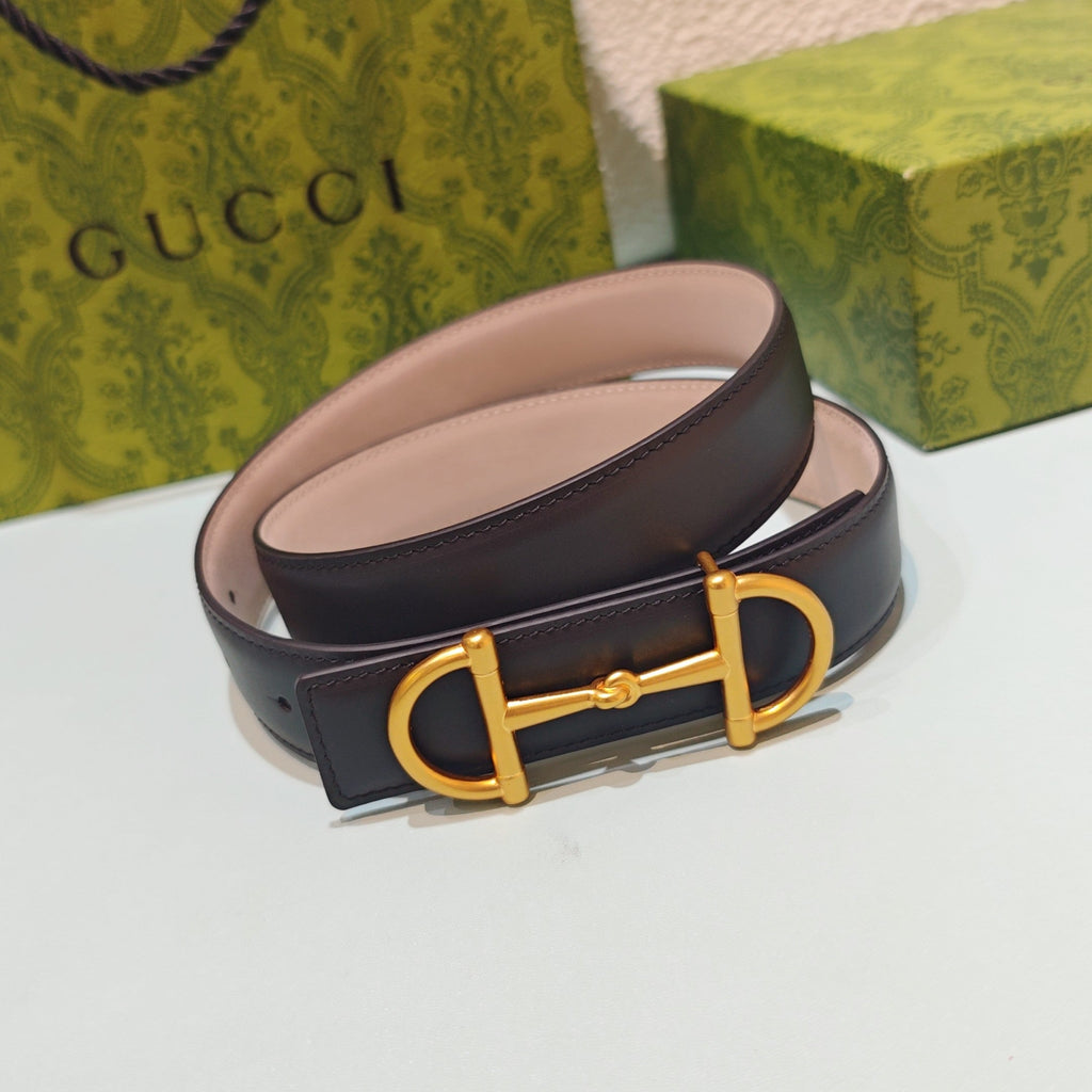 GG 3.0 Horsebit-Detailed Belt Black Gold Smooth Leather 200188