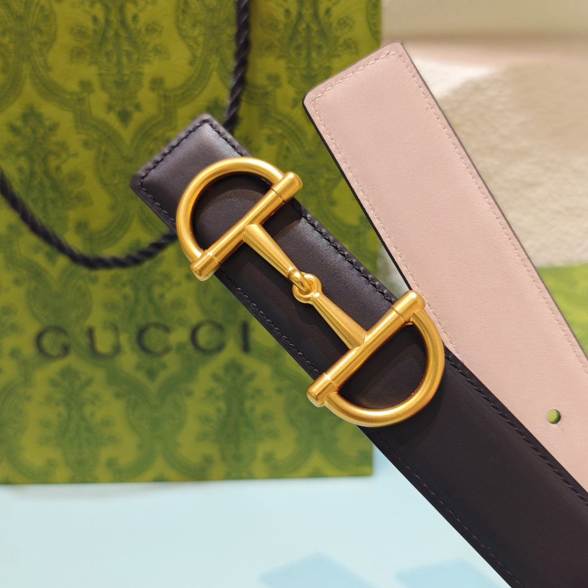 GG 3.0 Horsebit-Detailed Belt Black Gold Smooth Leather 200188