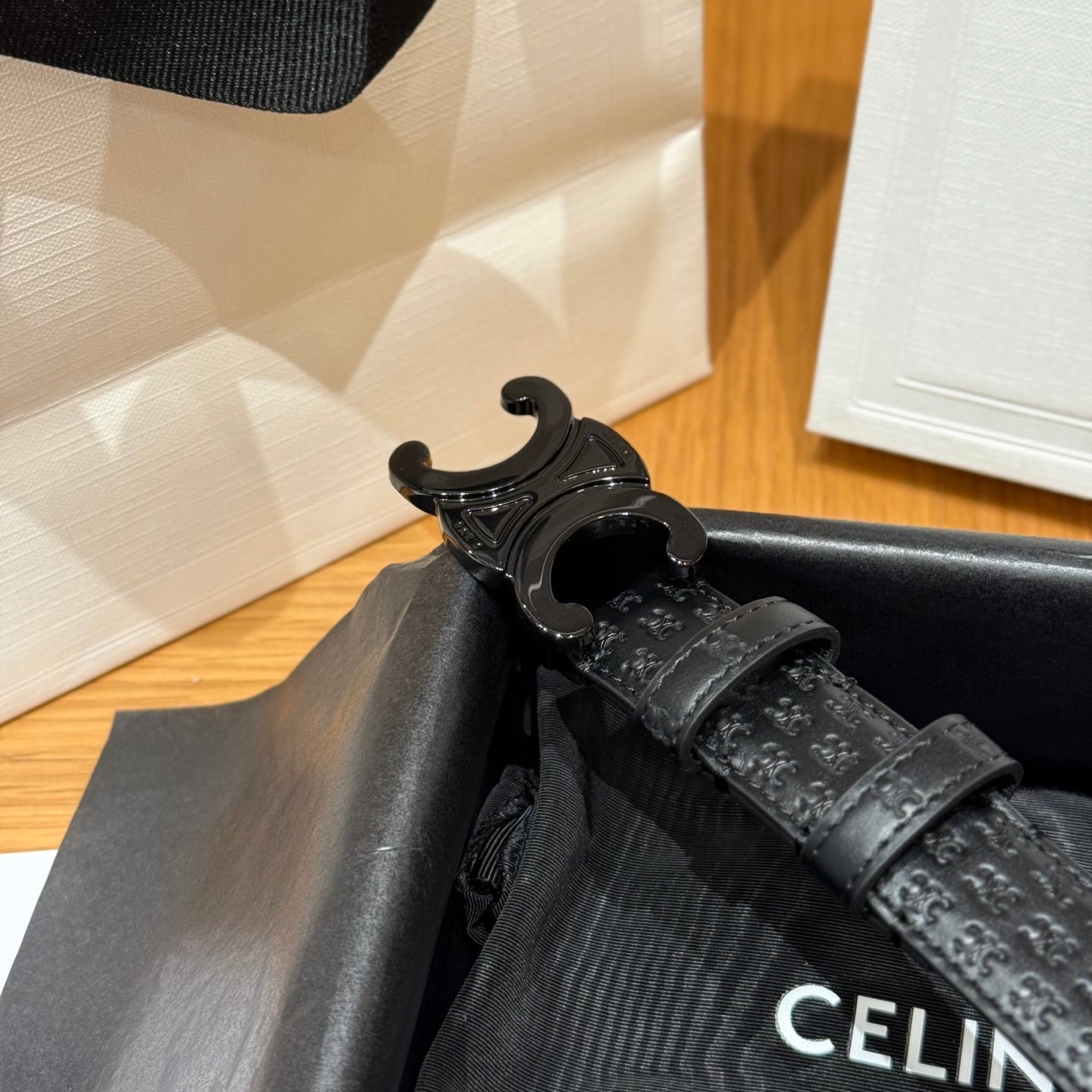 CL Gray 25mm Triomphe Enamel Monogram Black Calfskin 597409