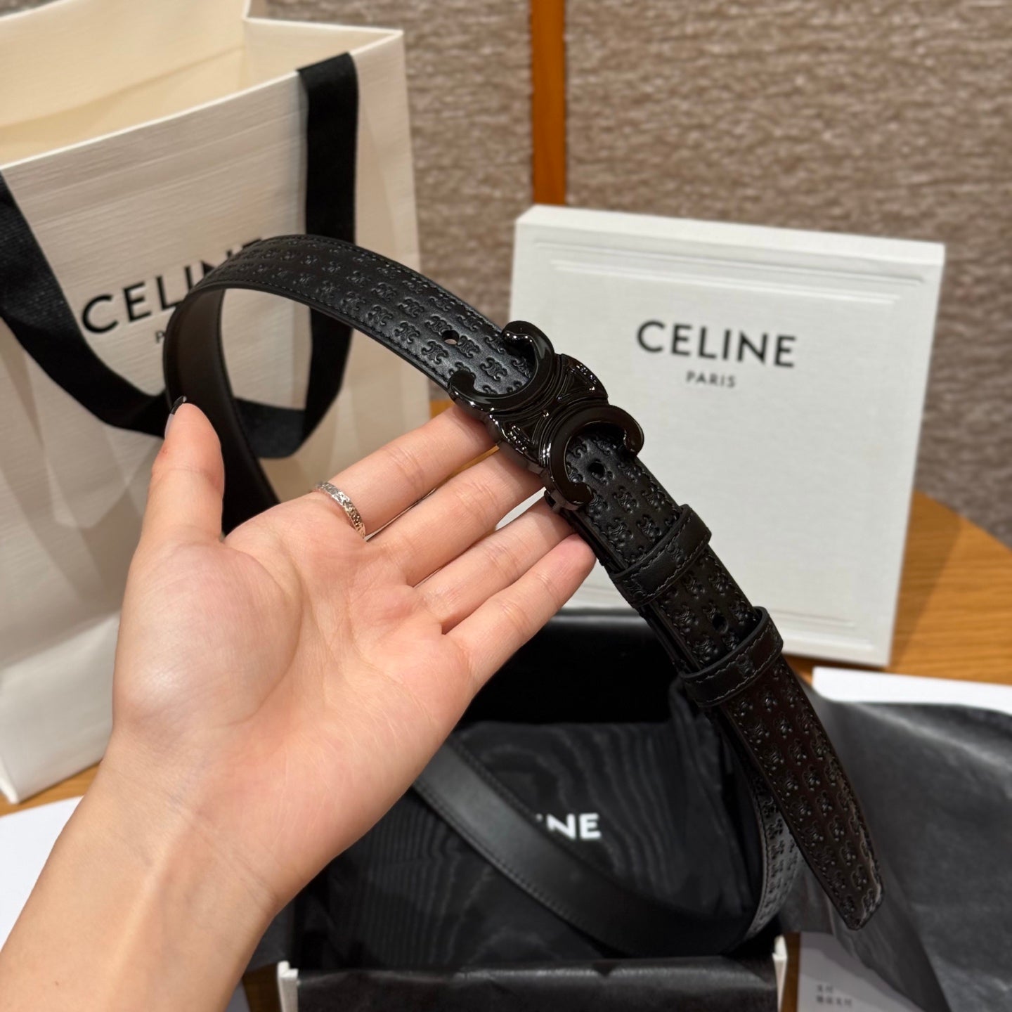 CL Gray 25mm Triomphe Enamel Monogram Black Calfskin 597409