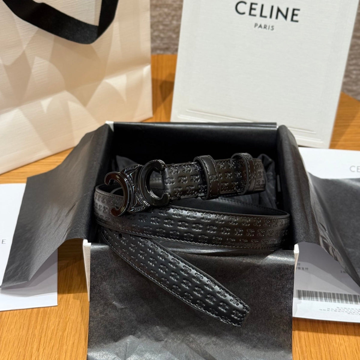 CL Gray 25mm Triomphe Enamel Monogram Black Calfskin 597409