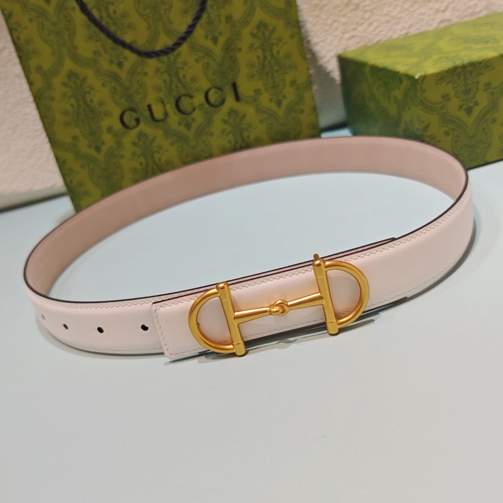 GG 3.0 Horsebit-Detailed Belt White Gold Smooth Leather 200186