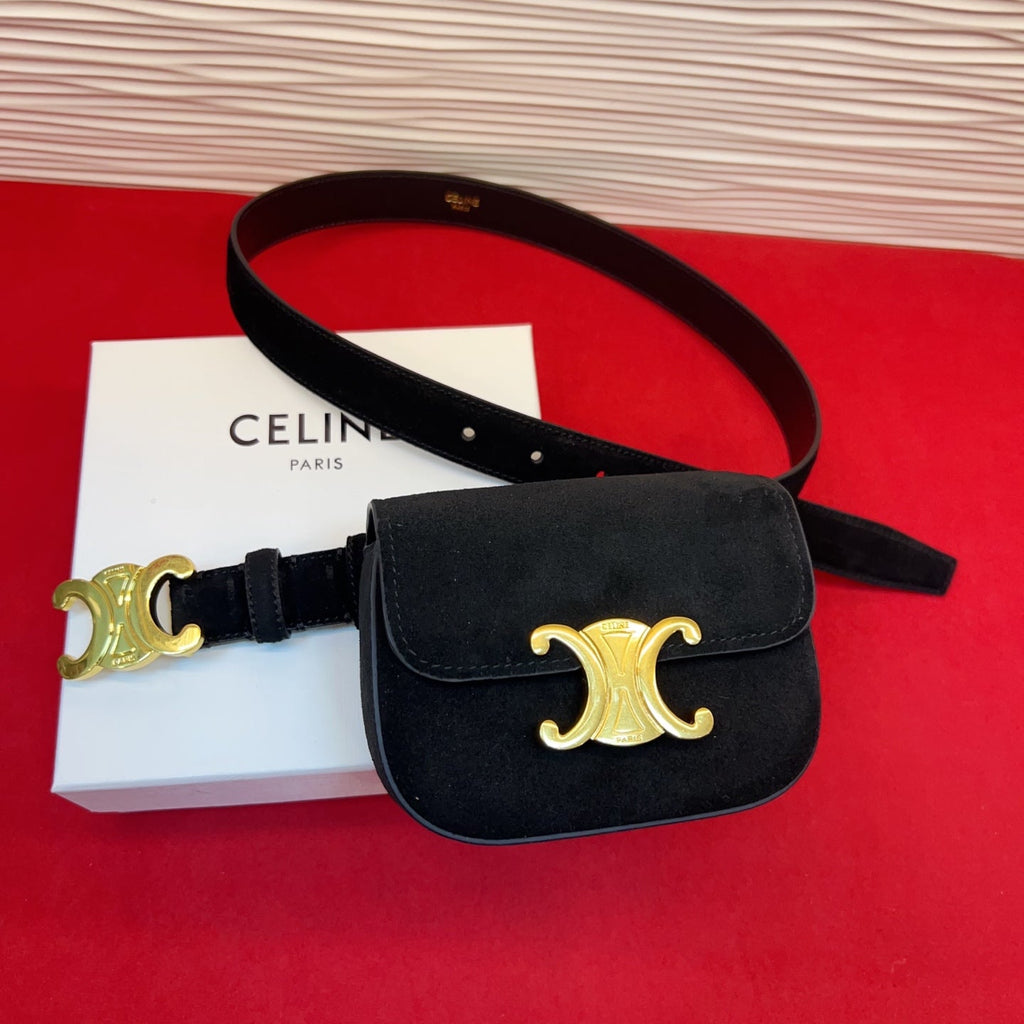 Celin Black Suede Belt Bag 200159