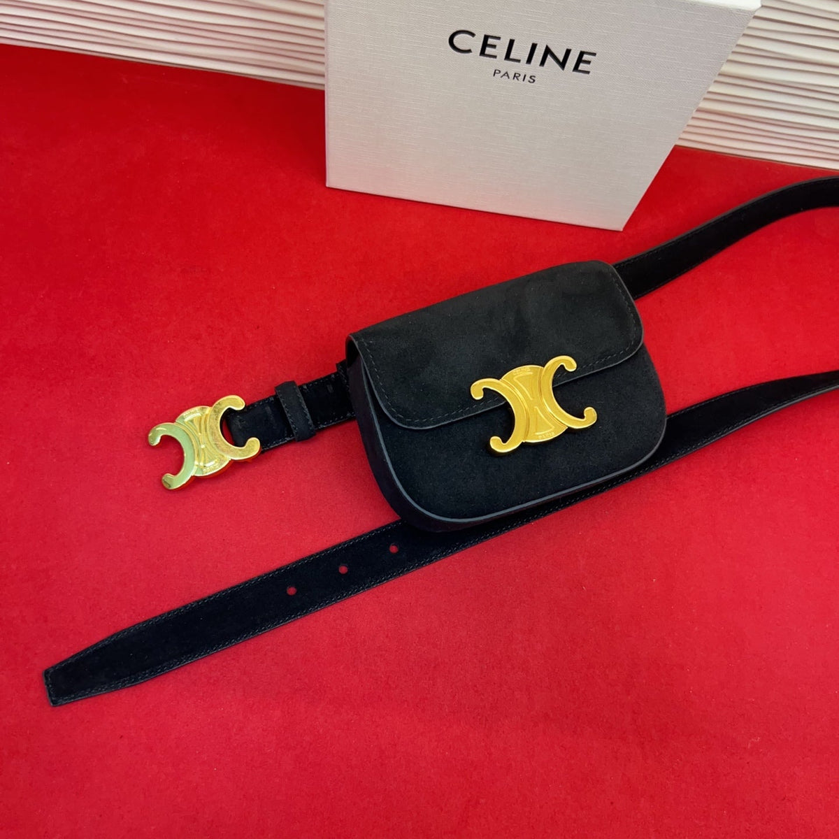 Celin Black Suede Belt Bag 200159