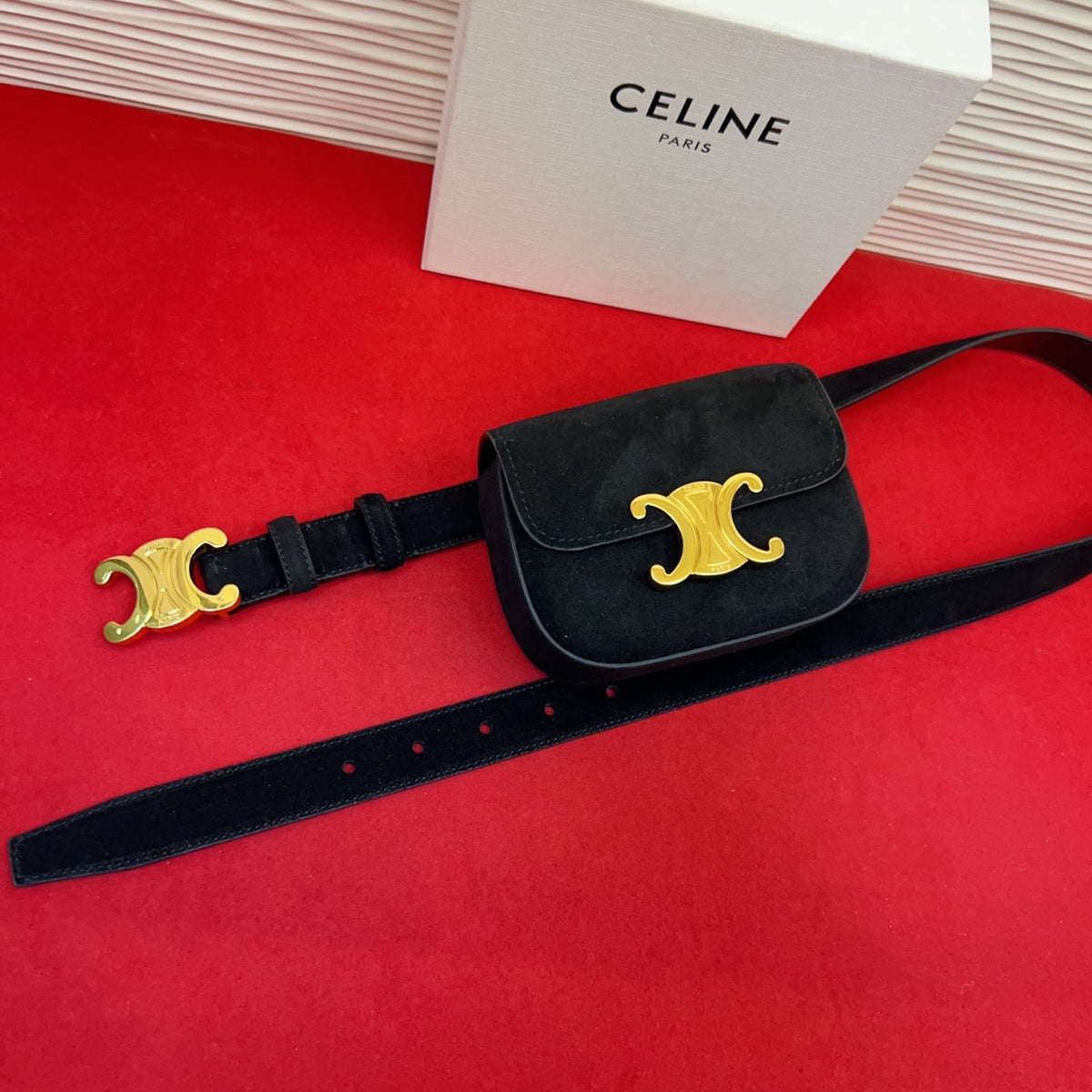 Celin Black Suede Belt Bag 200159