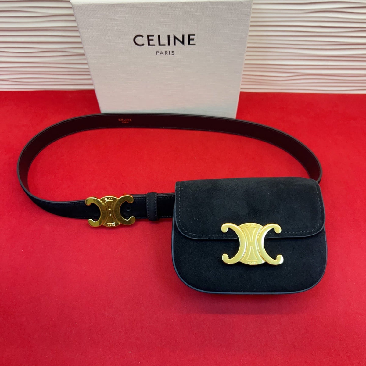 Celin Black Suede Belt Bag 200159