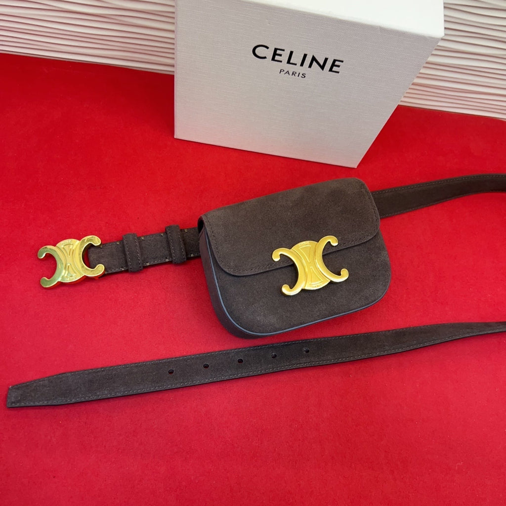 Celin Chocolate Suede Belt Bag 200157