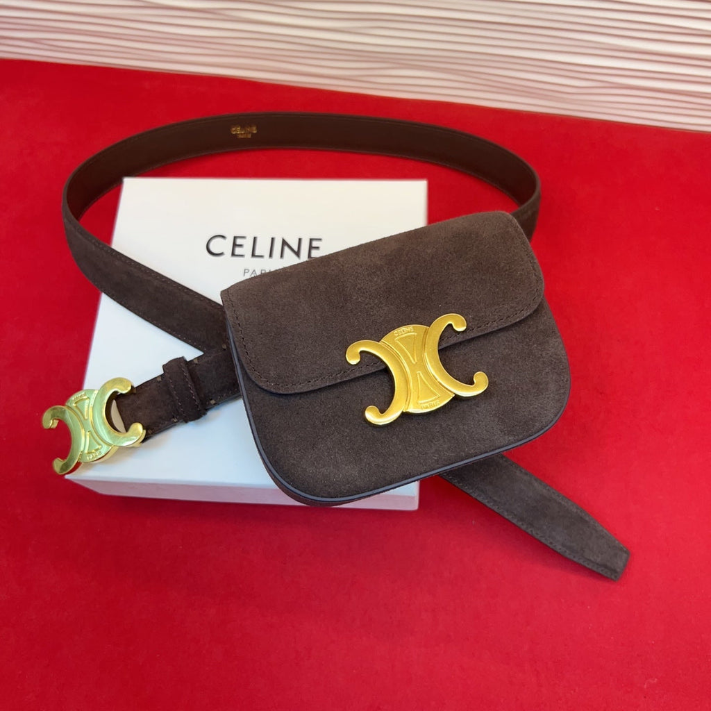 Celin Chocolate Suede Belt Bag 200157