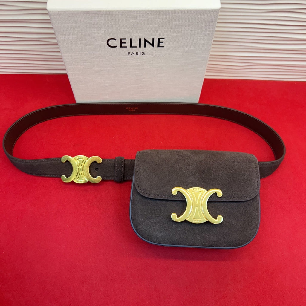 Celin Chocolate Suede Belt Bag 200157