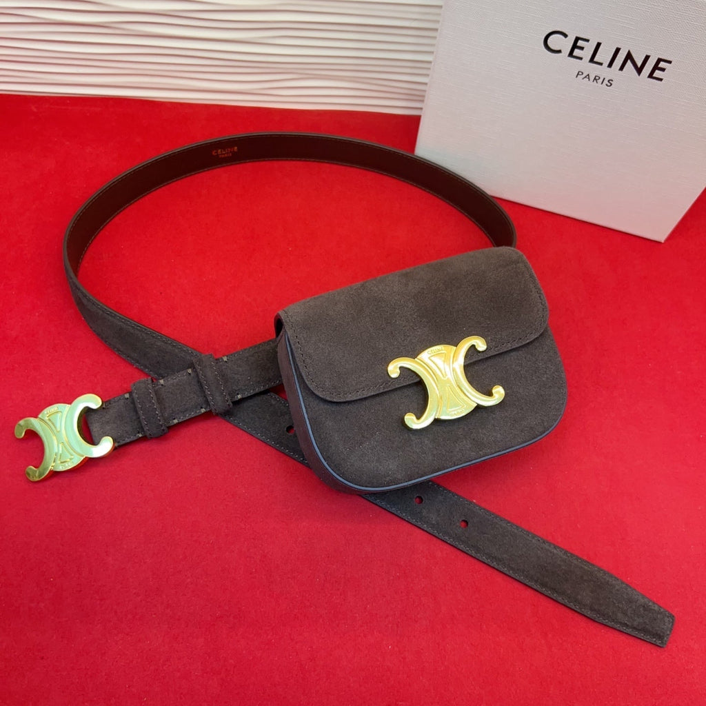 Celin Chocolate Suede Belt Bag 200157