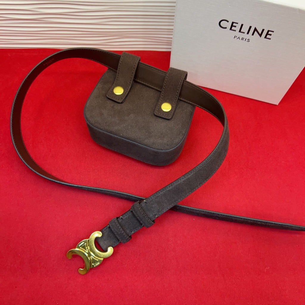 Celin Chocolate Suede Belt Bag 200157