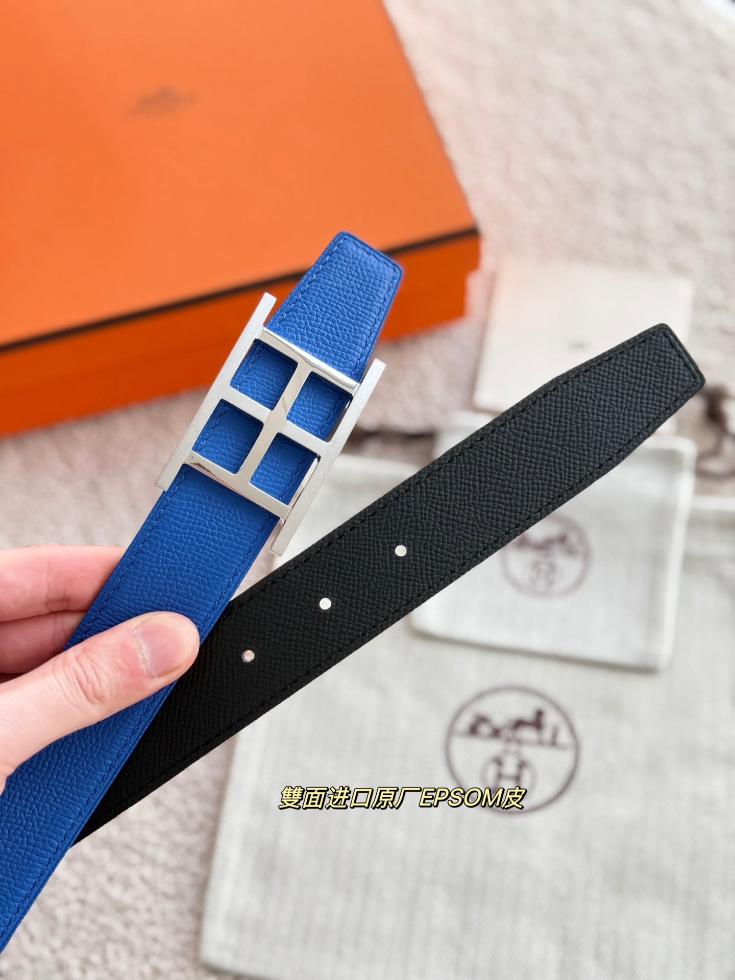 HM 3.2 Oscar Belt Buckle Black Blue Epsom Leather