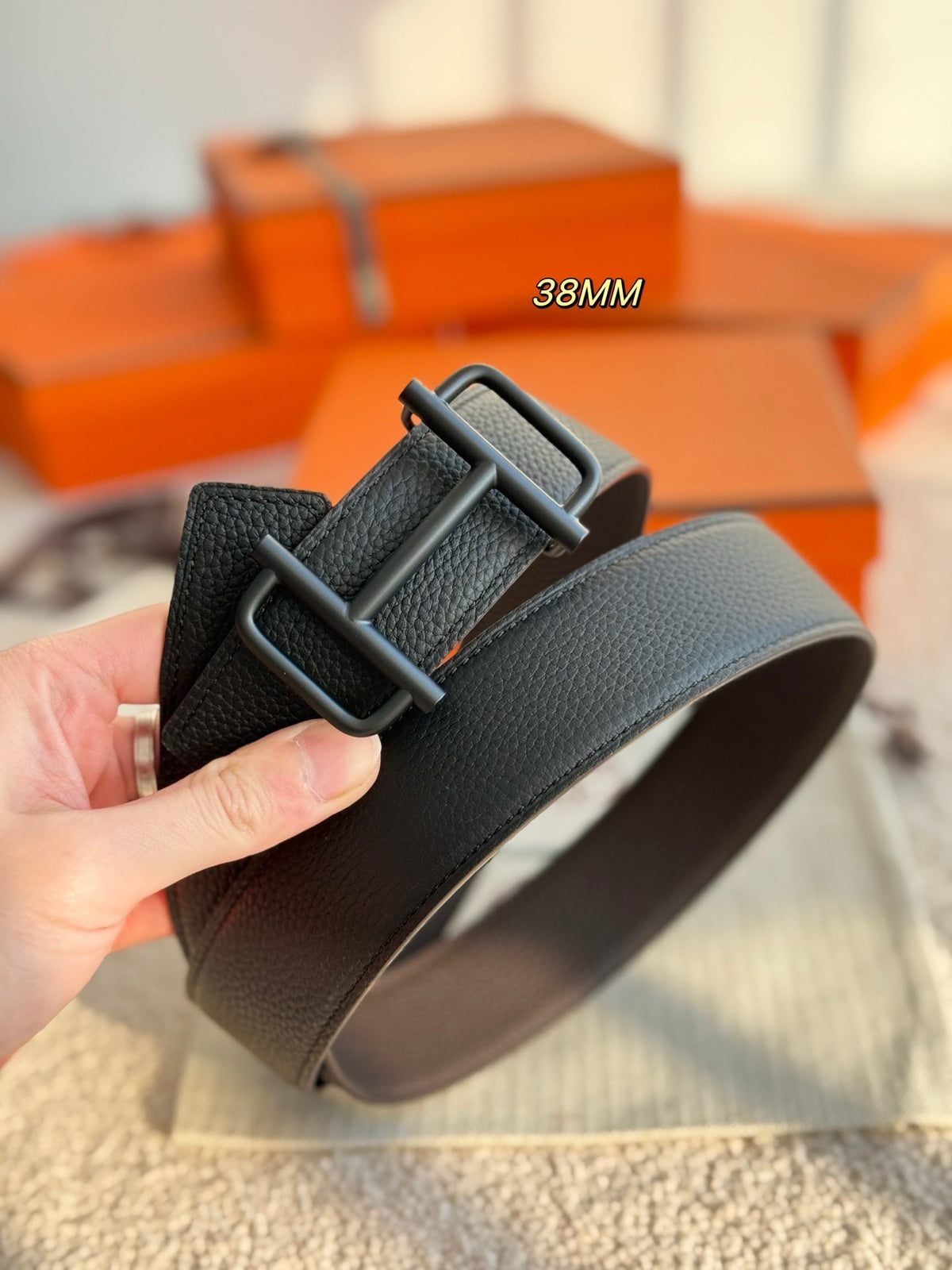 HM Silver Buckle 38mm Royal Belt Black Leather 200636