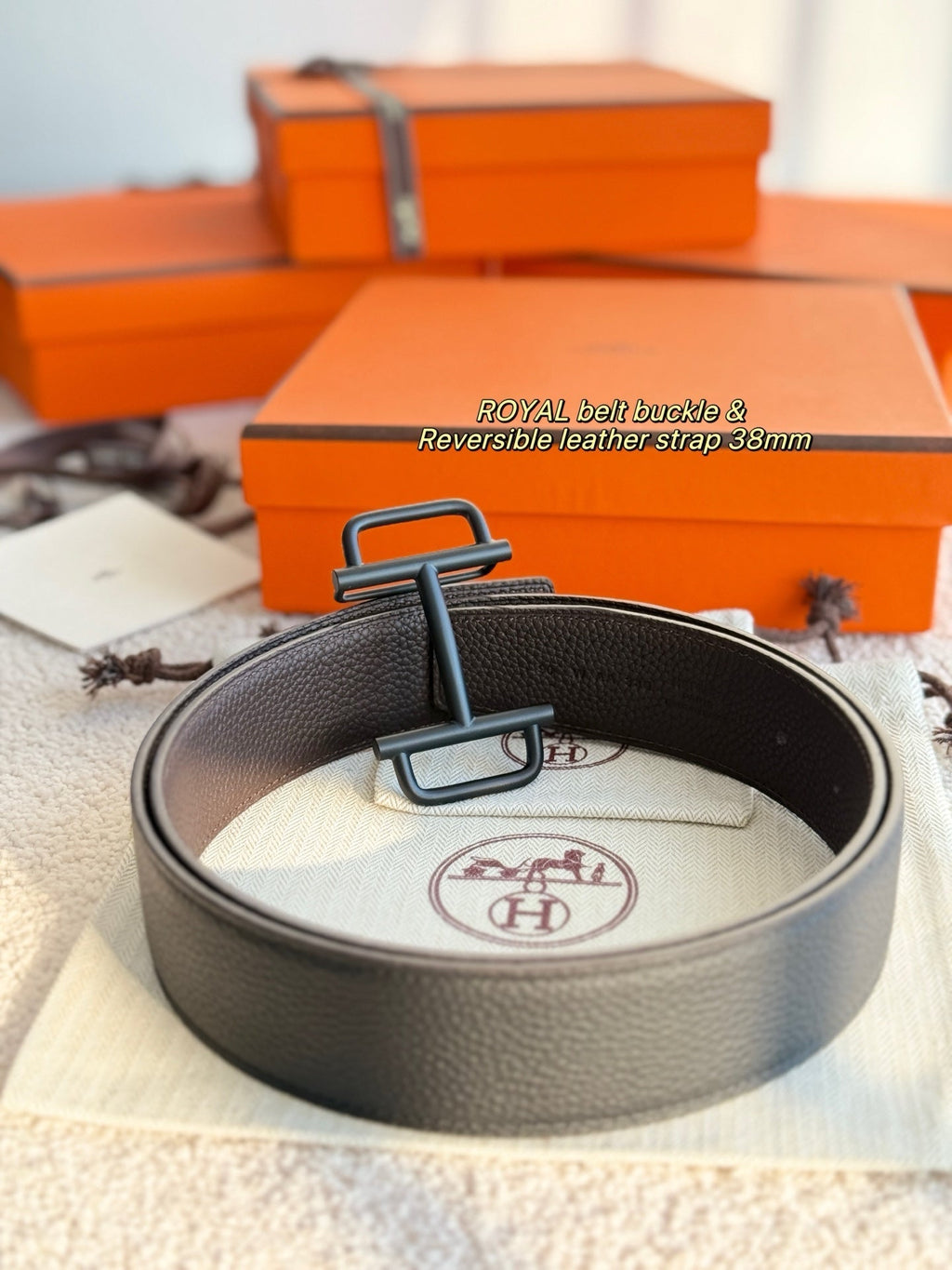 HM Silver Buckle 38mm Royal Belt Black Leather 200636