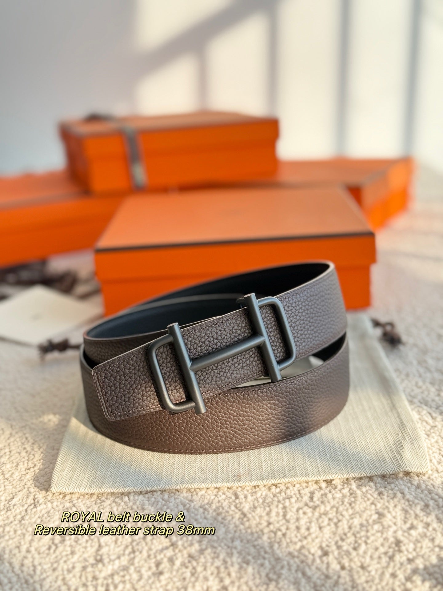 HM Silver Buckle 38mm Royal Belt Black Leather 200636