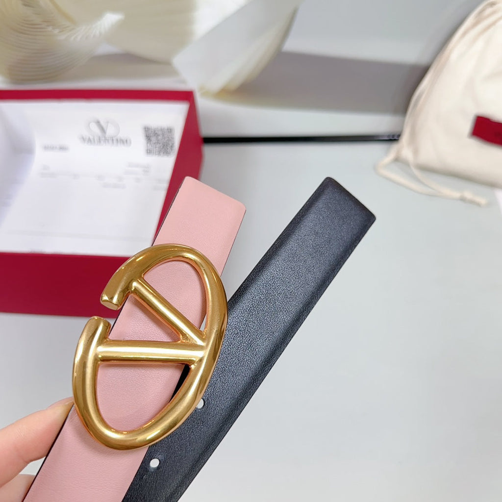 The Bold Edition Reversible Belt 30mm Light Pink Black Calfskin Gold Buckle