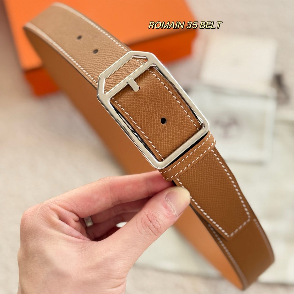 HM 35mm Romain Belt Sliver Brown Epsom Leather 200632