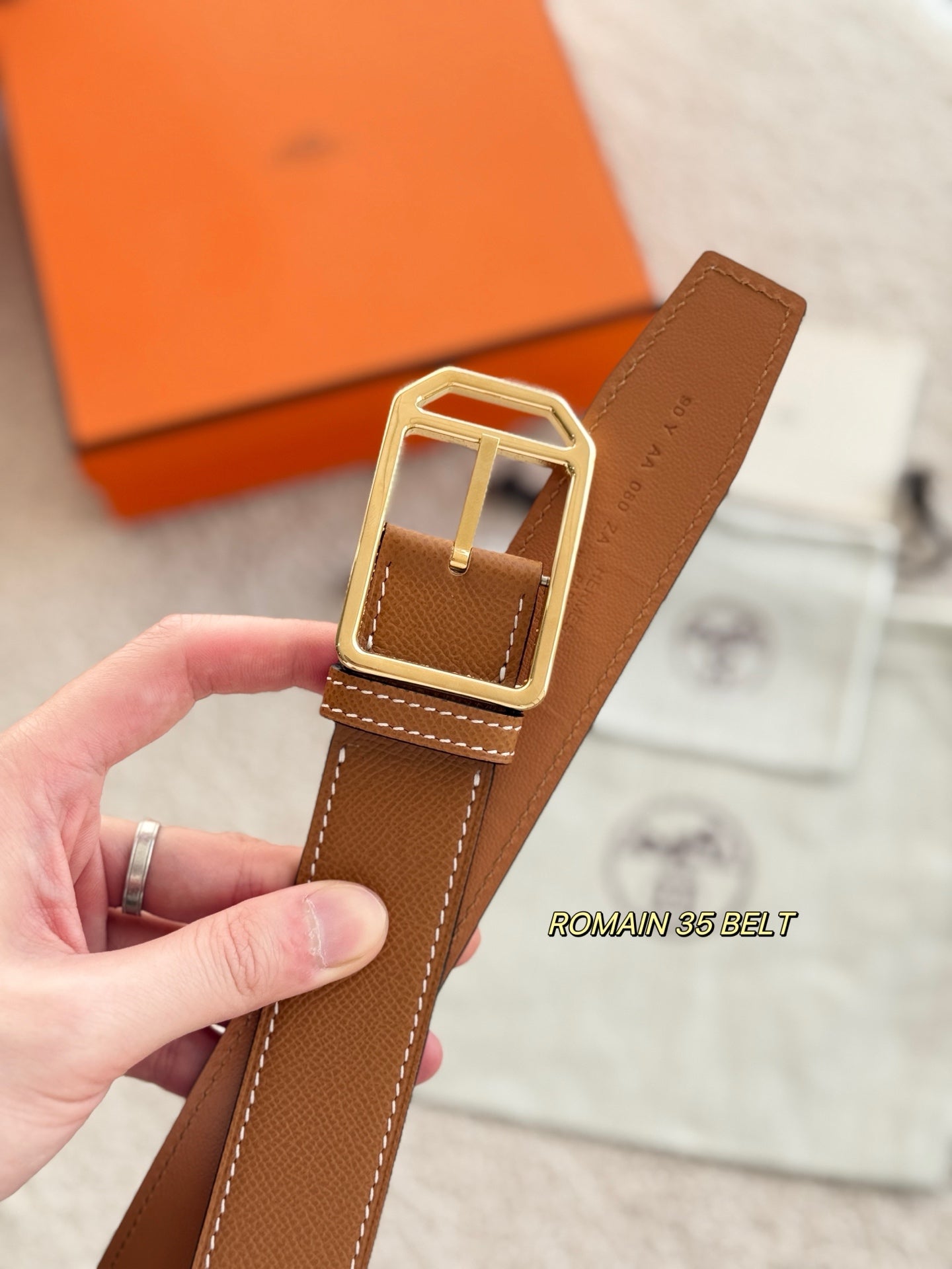 HM 35mm Romain Belt Gold Brown Epsom Leather 200631