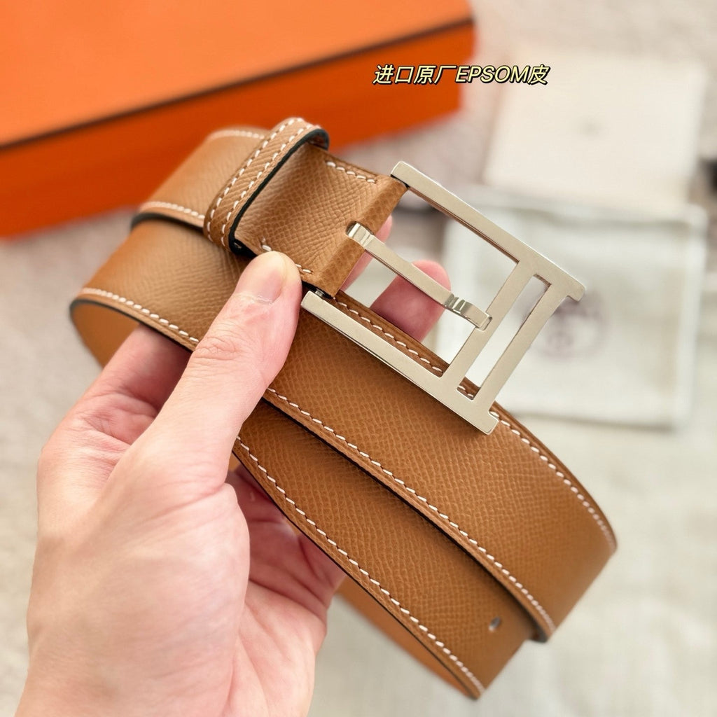 HM 35mm Romain Belt Sliver Brown Epsom Leather 200630