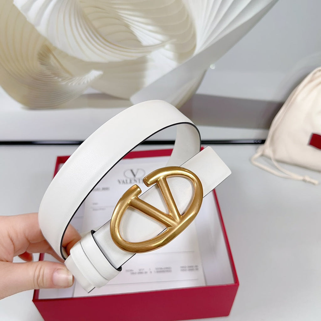 The Bold Edition Reversible Belt 30mm White Calfskin Gold Buckle