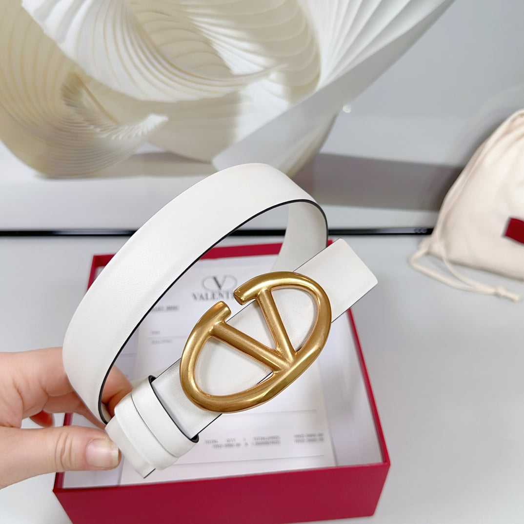 The Bold Edition Reversible Belt 30mm White Calfskin Gold Buckle