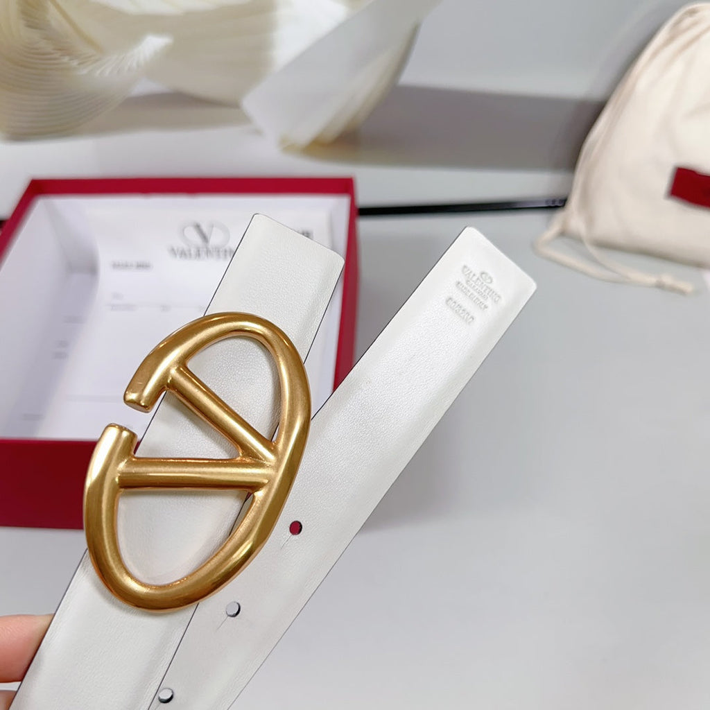 The Bold Edition Reversible Belt 30mm White Calfskin Gold Buckle