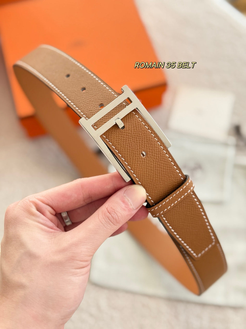 HM 35mm Romain Belt Sliver Brown Epsom Leather 200630