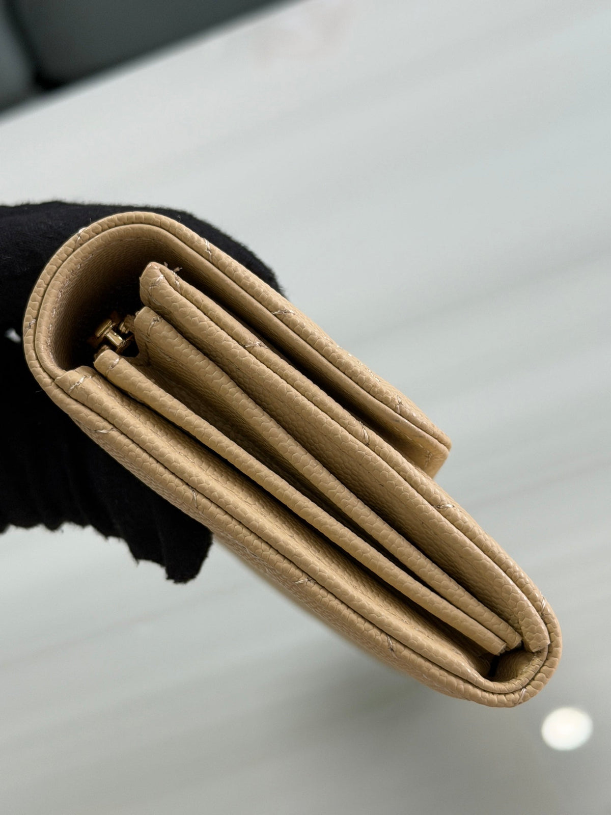 CC 26P Long Flip Wallet Beige Quited Caviar Leather