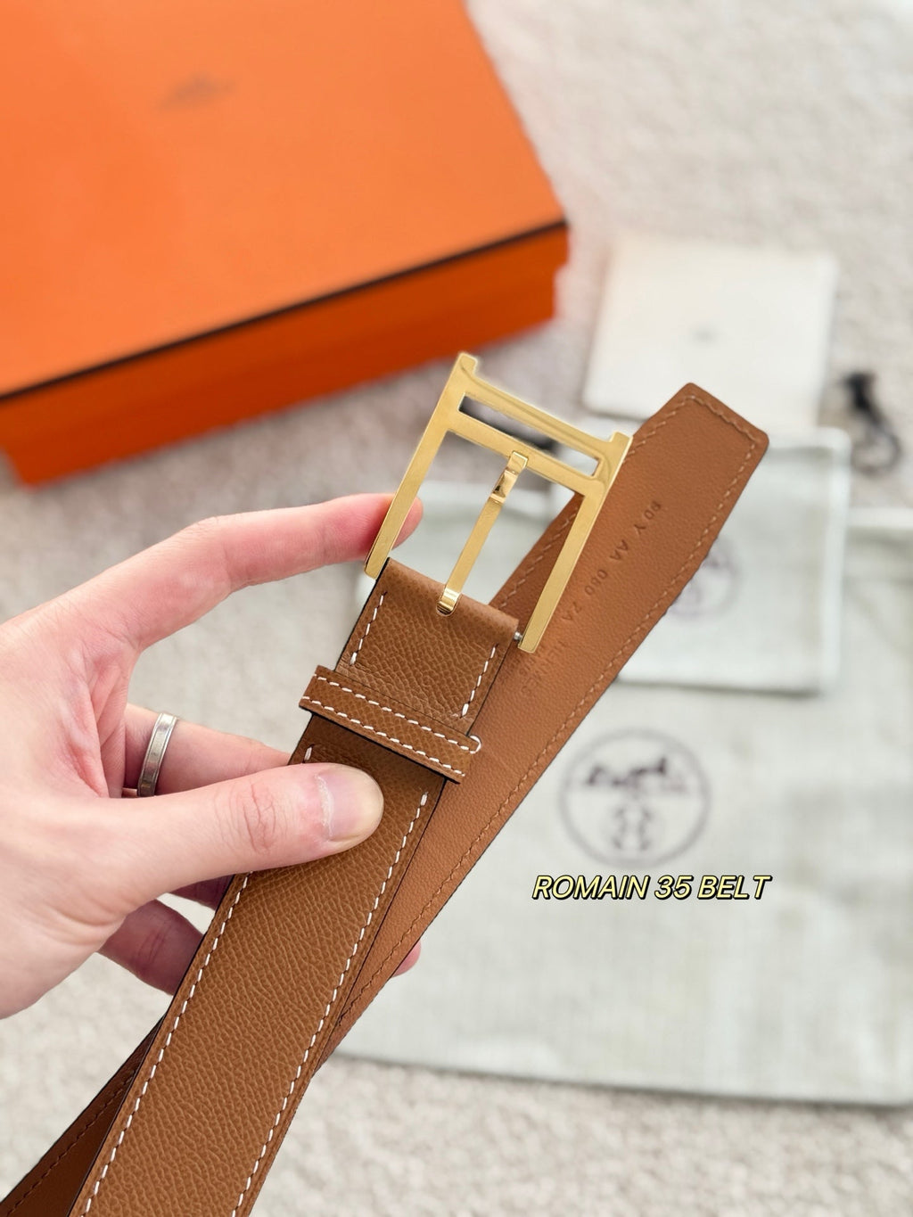 HM 35mm Romain Belt Gold Brown Epsom Leather 200629